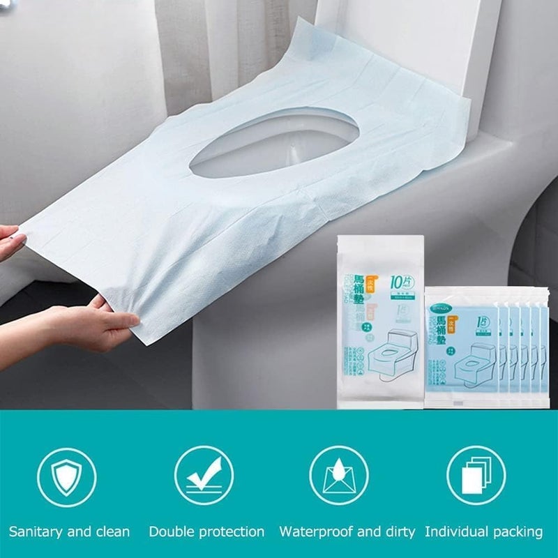 أغطية مقاعد المرحاض القابلة للاستخدام مرة واحدة - 100 قطعة معبأة بشكل فردي، مقاومة للماء، مثالية للبالغين والأطفال - أساسيات السفر للطائرات، السفر، التخييم والحمامات العامة (100 قطعة) - Image 3