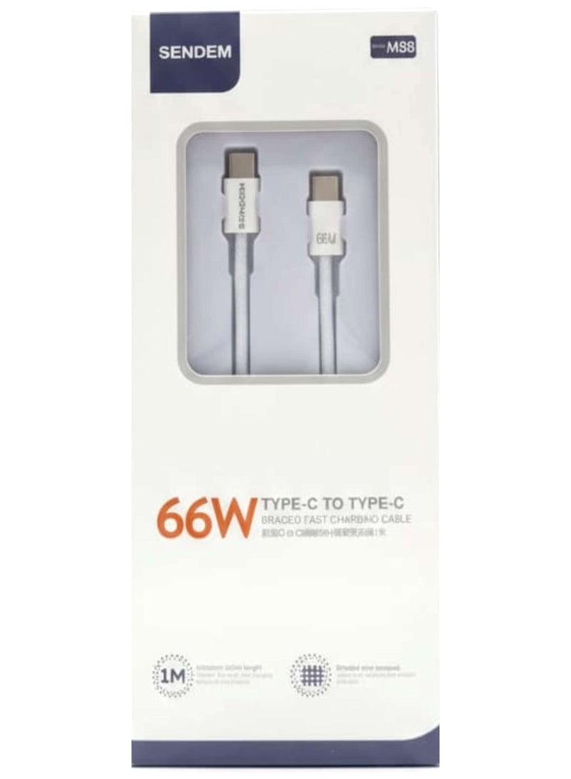 سيندم كابل شحن سريع مضفر من SENDEM Type-C إلى Type-C بقوة 66 واط - شاحن متين وعالي السرعة للهواتف الذكية والأجهزة اللوحية وأجهزة الكمبيوتر المحمولة - Image 2
