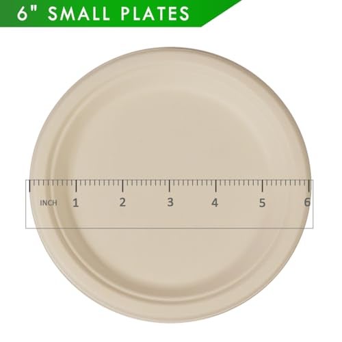 GreenWorks 100 Count 6“ Small Compostable Dessert Plates, Heavy-duty Unbleached Biodegradable Bagasse and Bamboo fiber Paper Plates - Image 3