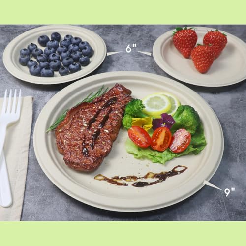 GreenWorks 100 Count 6“ Small Compostable Dessert Plates, Heavy-duty Unbleached Biodegradable Bagasse and Bamboo fiber Paper Plates - Image 4