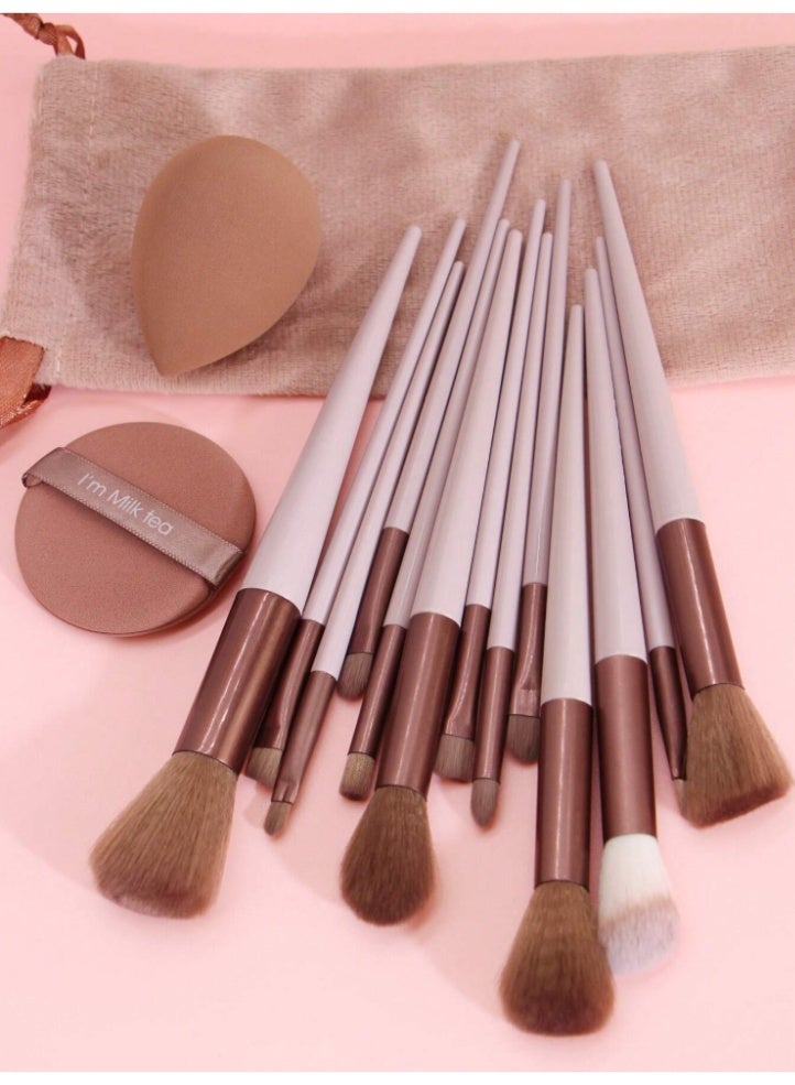 طقم 13 قطعة فرش مكياج + إسفنچ – أساس + ظلال + كونسيلر + أدوات مكياج متكاملة - Image 4