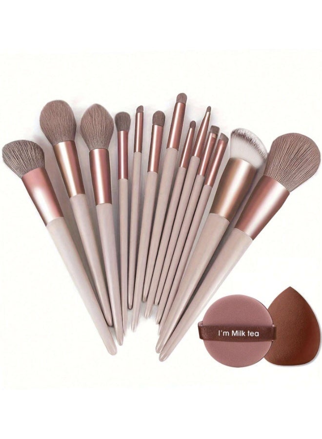 طقم 13 قطعة فرش مكياج + إسفنچ – أساس + ظلال + كونسيلر + أدوات مكياج متكاملة - Image 1