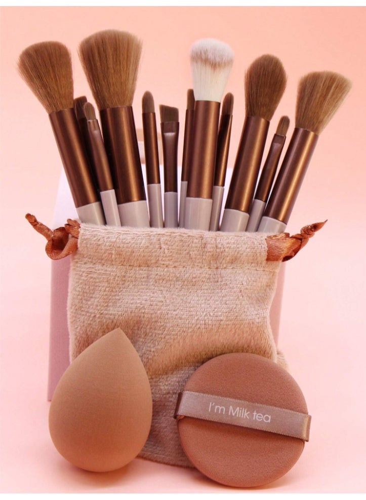 طقم 13 قطعة فرش مكياج + إسفنچ – أساس + ظلال + كونسيلر + أدوات مكياج متكاملة - Image 3