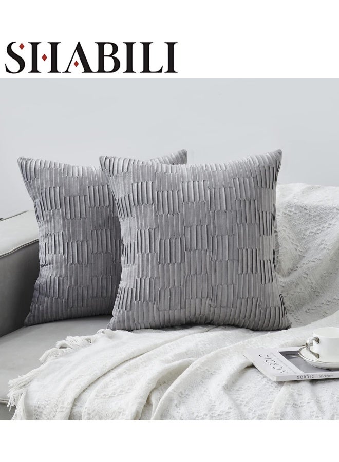 SHABILI 2-Pack Cotton Throw Pillow Covers, 18x18 inches for Living Room Sofa Bed Sofa Decorative Cushion Covers, Soft Striped Square Cushion Cover 45x45 cm, Rustic Boho Home Decor (Grey)  - Image 1