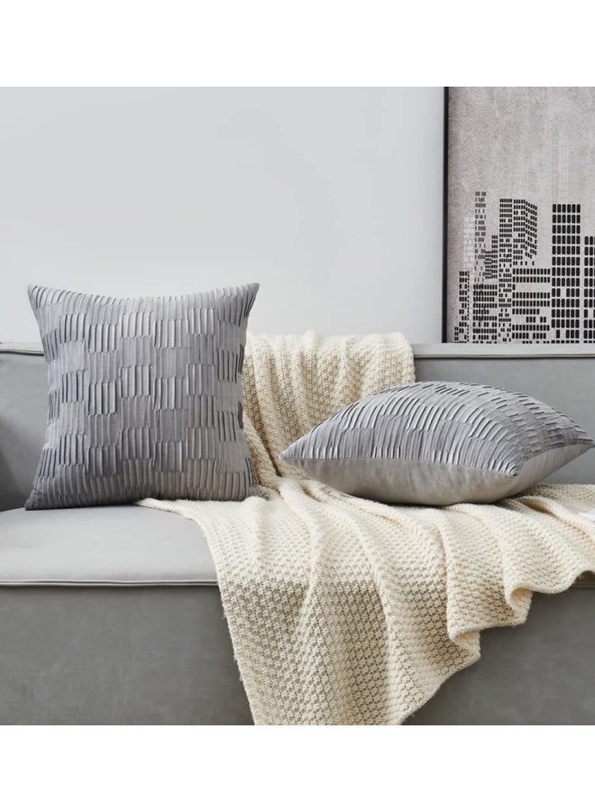 SHABILI 2-Pack Cotton Throw Pillow Covers, 18x18 inches for Living Room Sofa Bed Sofa Decorative Cushion Covers, Soft Striped Square Cushion Cover 45x45 cm, Rustic Boho Home Decor (Grey)  - Image 2