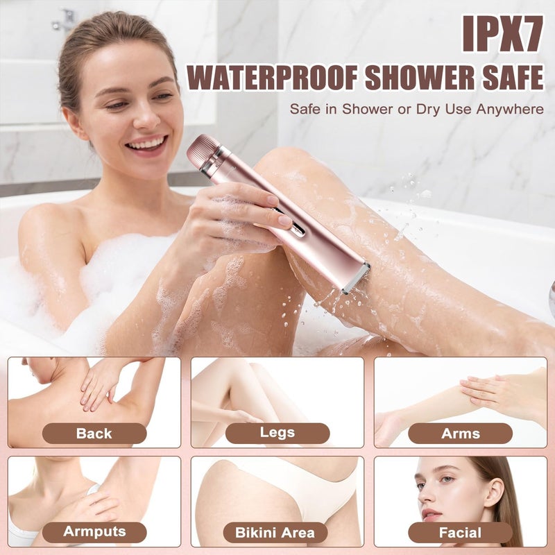 2 in 1 Dual Head Bikini Trimmer for Women, Electric Hair Shaver Razors, Portable Waterproof Body Hair Remover, Ceramic Hypoallergenic Blades Wet/Dry Cordless Lady Hair Removal (Gold) - Image 4