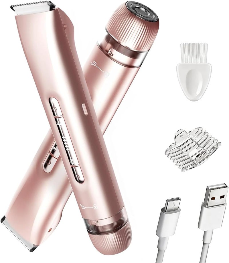 2 in 1 Dual Head Bikini Trimmer for Women, Electric Hair Shaver Razors, Portable Waterproof Body Hair Remover, Ceramic Hypoallergenic Blades Wet/Dry Cordless Lady Hair Removal (Gold) - Image 1