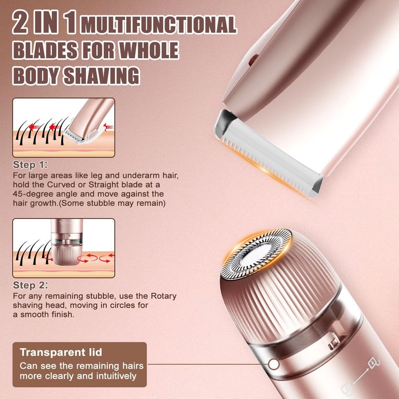 2 in 1 Dual Head Bikini Trimmer for Women, Electric Hair Shaver Razors, Portable Waterproof Body Hair Remover, Ceramic Hypoallergenic Blades Wet/Dry Cordless Lady Hair Removal (Gold) - Image 5