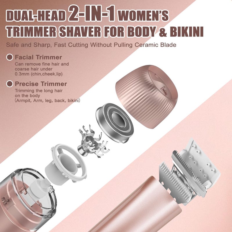 2 in 1 Dual Head Bikini Trimmer for Women, Electric Hair Shaver Razors, Portable Waterproof Body Hair Remover, Ceramic Hypoallergenic Blades Wet/Dry Cordless Lady Hair Removal (Gold) - Image 2