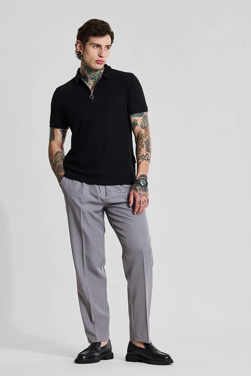 SNITCH Grey Solid Slim Fit Formal Trousers