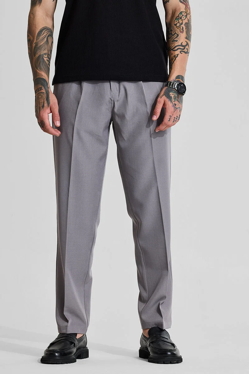 SNITCH Grey Solid Slim Fit Formal Trousers