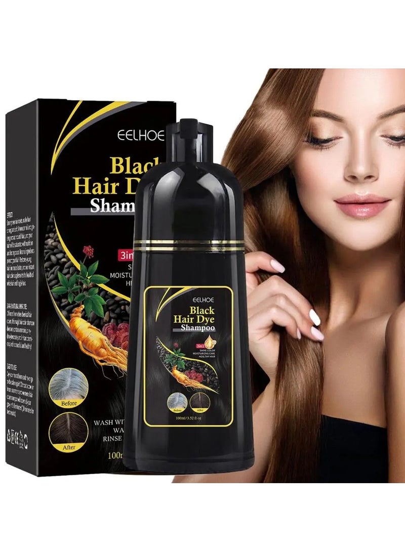 EELHOE Black Hair Dye Shampoo 3 in 1 for Gray Hair, Hair Color Shampoo for Women Men Grey Hair Coverage, Herbal Ingredients Champu Con Tinte Para Canas 100ml (Black) - Image 1