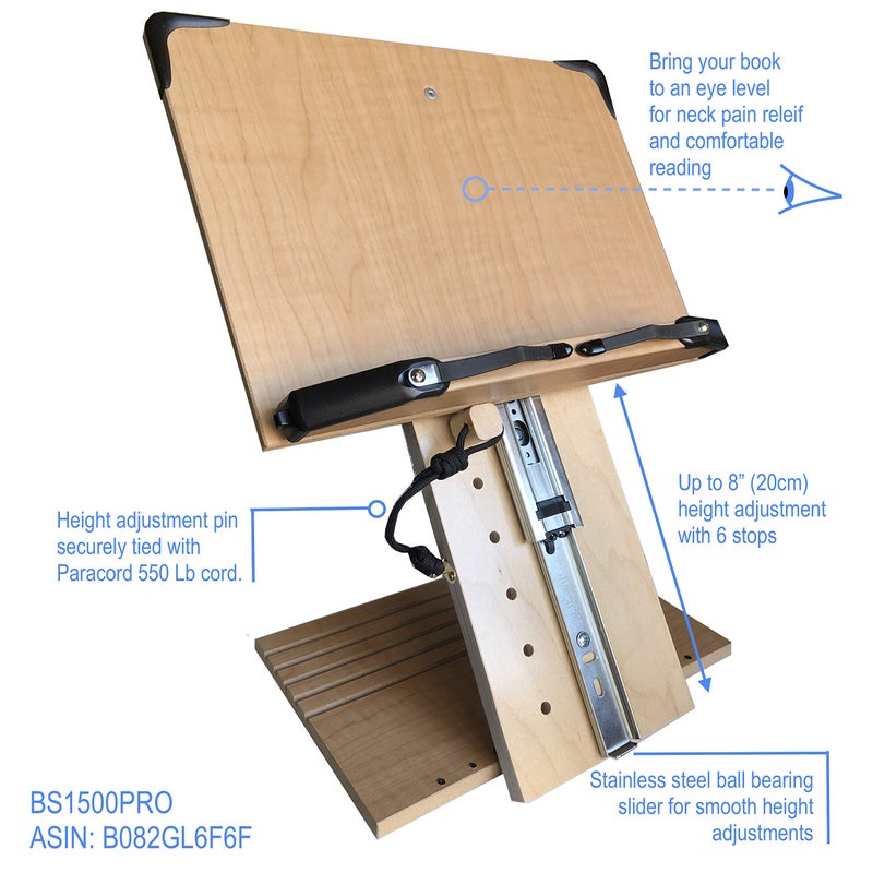 A+ BOOK STAND حامل كتب BS1500PRO القابل للطي القابل للتعديل في الارتفاع والمحمول الكبير لمستوى العين لقراءة خالية من اليدين للكتب الجامعية الثقيلة السميكة والأجهزة اللوحية بدون ألم في الرقبة - Image 4