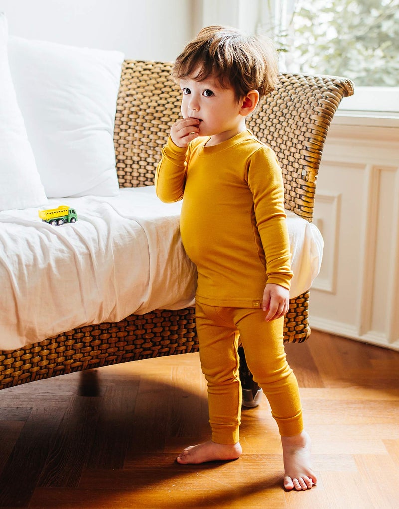 Vaenait baby Vaenait Kids Toddler Long Sleeve Modal Sleepwear Pajamas 2pcs Set Modal Mustard XL - Image 2
