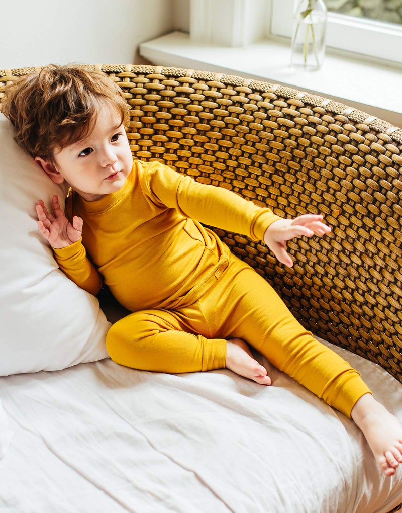 Vaenait baby Vaenait Kids Toddler Long Sleeve Modal Sleepwear Pajamas 2pcs Set Modal Mustard XL - Image 3