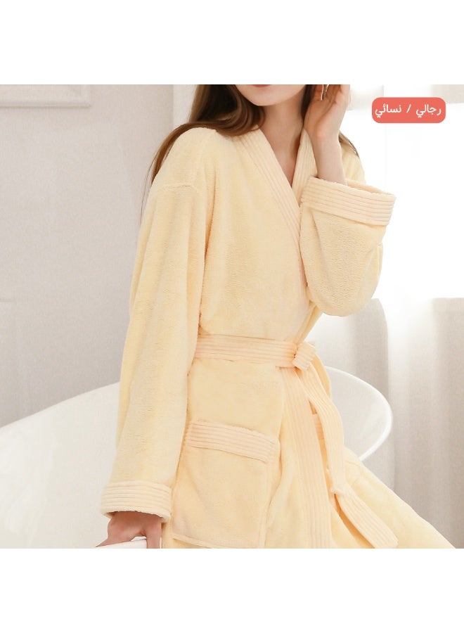 ريفي روب حمّام فاخر مقاس XL للجنسين مع حزام وجيوب – ناعم وفروي – لون أبيض مائل للصفرة - Image 2
