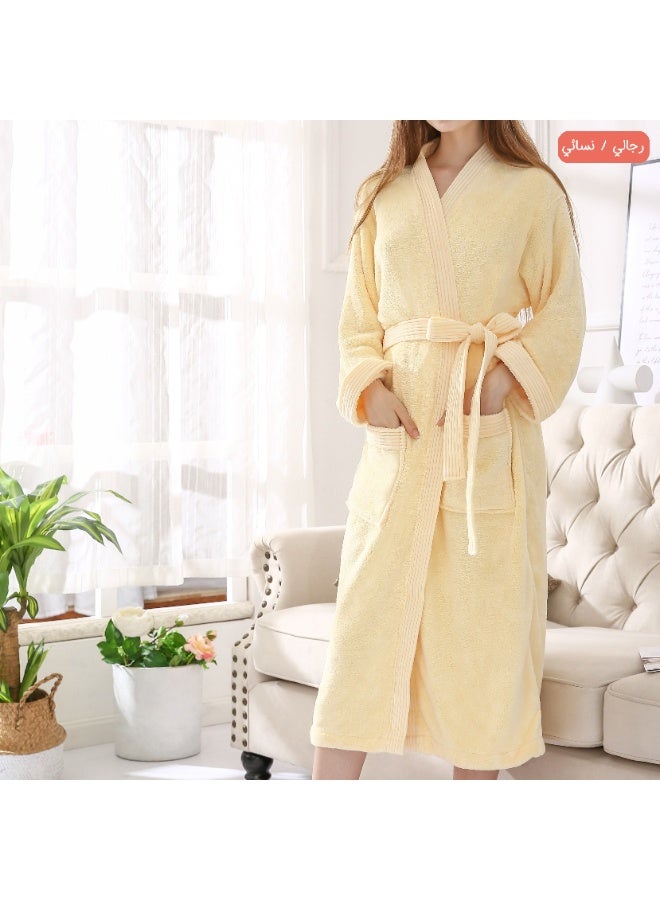ريفي روب حمّام فاخر مقاس XL للجنسين مع حزام وجيوب – ناعم وفروي – لون أبيض مائل للصفرة - Image 3