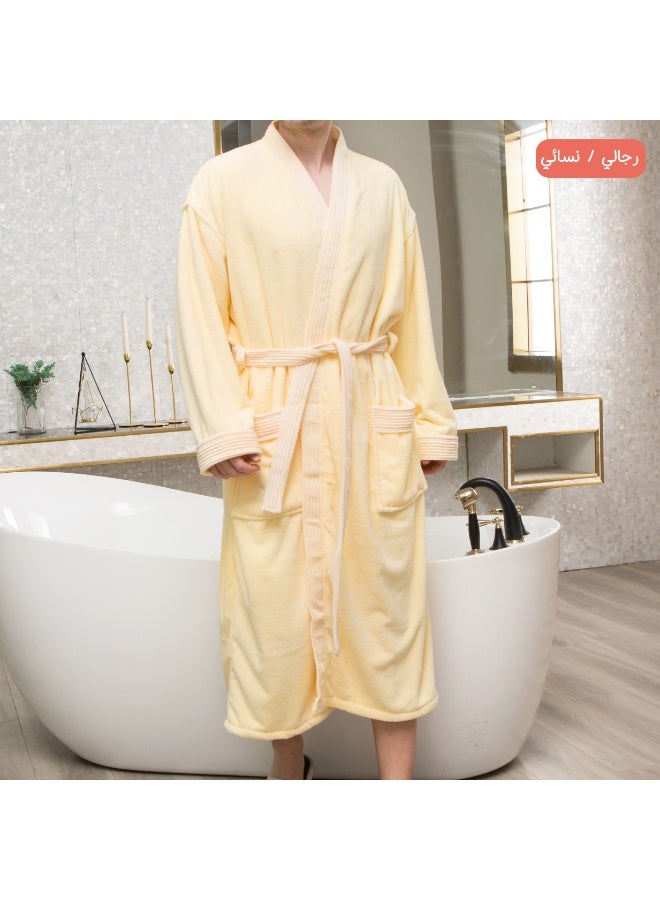 ريفي روب حمّام فاخر مقاس XL للجنسين مع حزام وجيوب – ناعم وفروي – لون أبيض مائل للصفرة - Image 1