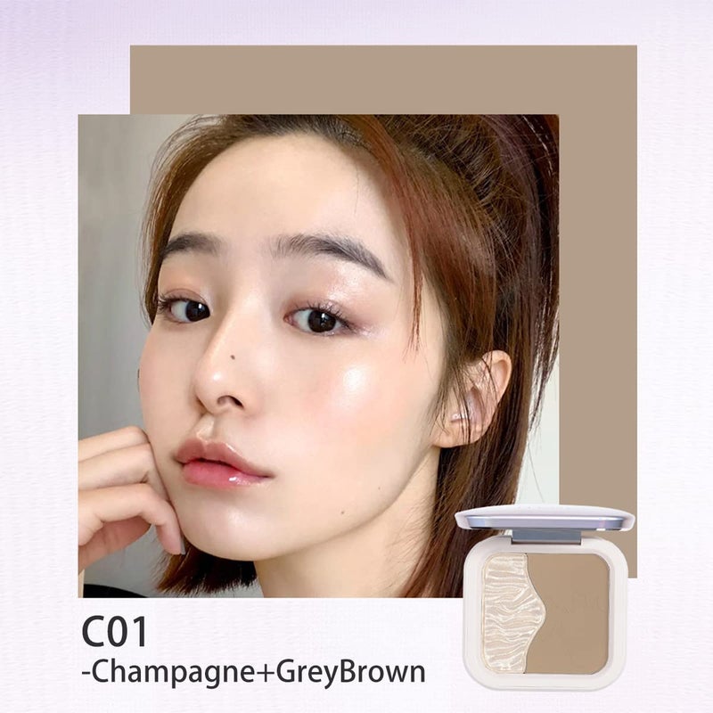 ELLESY Highlighter Makeup Palette Silky Texture Face Sculpting Highlighter Contouring Palette Lightweight Makeup Kit Grey Toned Natural Looking Contour Powder with brush-C01 - Image 4