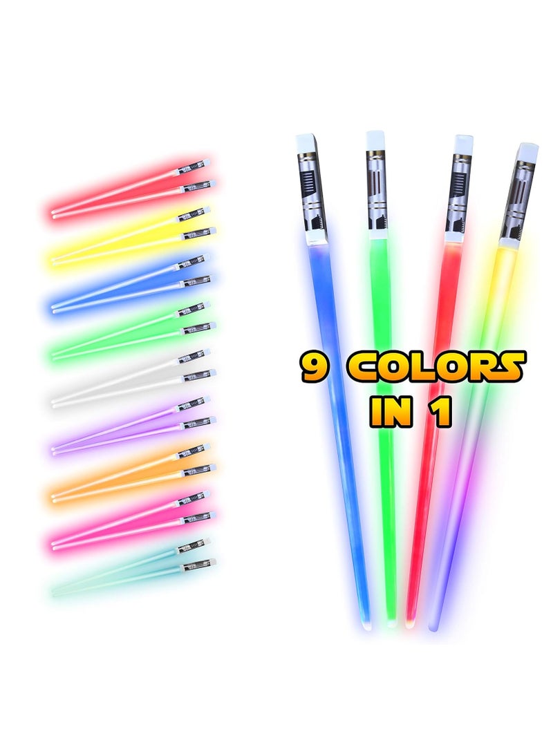 Excefore LED Light Up Lightsaber Chopsticks, 2 Pairs 9 Colors, Reusable Durable Eco-Friendly Lightweight Portable BPA Free Food Safe Kitchen Dinner Party Utensil Tableware Toy Gift - Image 1