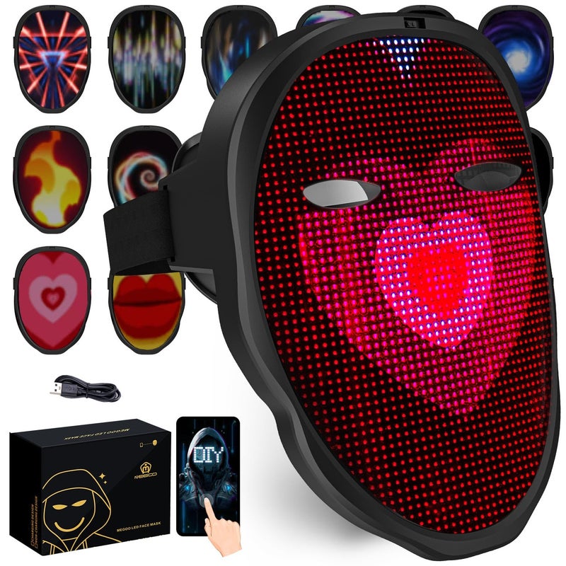 MEGOO Led Mask with Bluetooth Programmable App,Shining Led Light Up Face Mask for Adult Kid Halloween Masquerade Party (USB Recharge) - Image 1