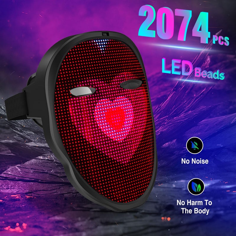 MEGOO Led Mask with Bluetooth Programmable App,Shining Led Light Up Face Mask for Adult Kid Halloween Masquerade Party (USB Recharge) - Image 3