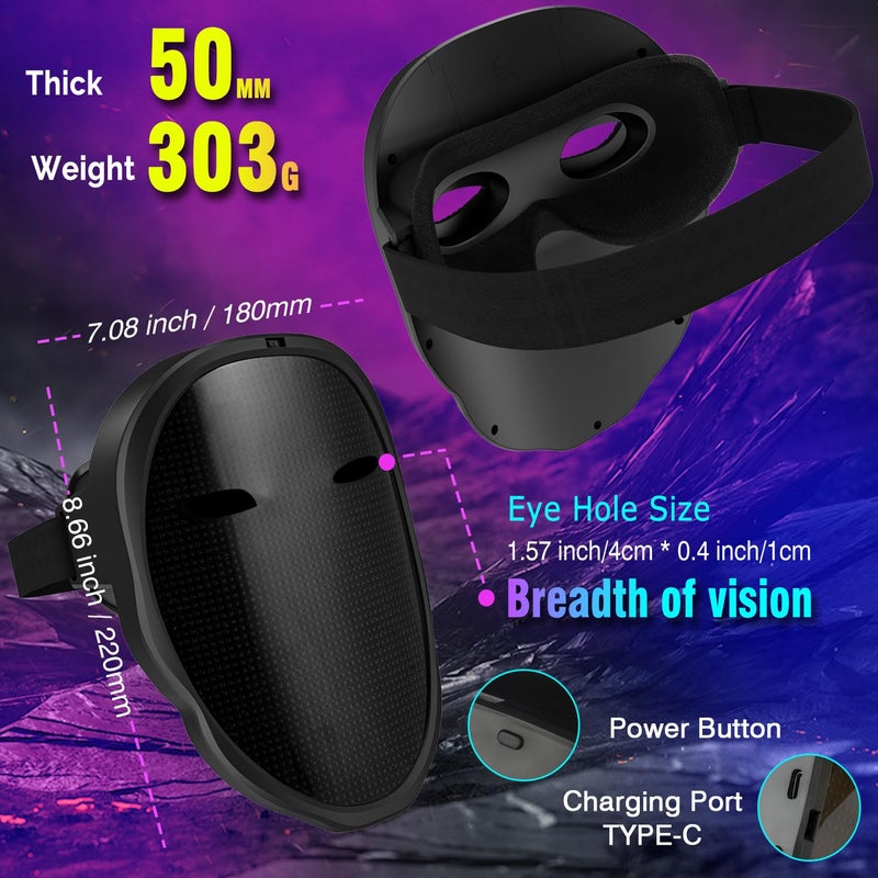 MEGOO Led Mask with Bluetooth Programmable App,Shining Led Light Up Face Mask for Adult Kid Halloween Masquerade Party (USB Recharge) - Image 5