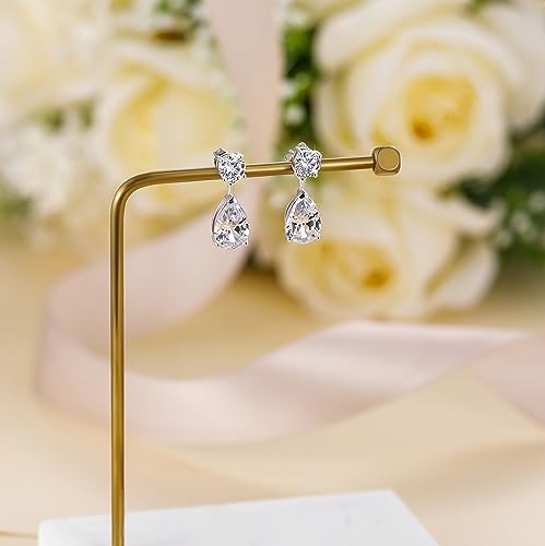 EAMTI Teardrop Bridal Wedding Earrings for Women Cubic Zirconia Crystal 925 Sterling Silver Post Pear Cut Dangle Earring for Bride Bridesmaid - Image 4