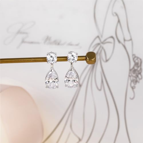 EAMTI Teardrop Bridal Wedding Earrings for Women Cubic Zirconia Crystal 925 Sterling Silver Post Pear Cut Dangle Earring for Bride Bridesmaid - Image 2