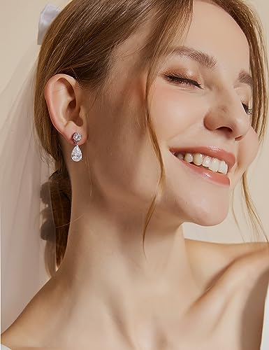 EAMTI Teardrop Bridal Wedding Earrings for Women Cubic Zirconia Crystal 925 Sterling Silver Post Pear Cut Dangle Earring for Bride Bridesmaid - Image 5