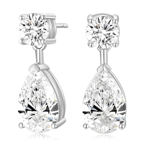 EAMTI Teardrop Bridal Wedding Earrings for Women Cubic Zirconia Crystal 925 Sterling Silver Post Pear Cut Dangle Earring for Bride Bridesmaid - Image 1