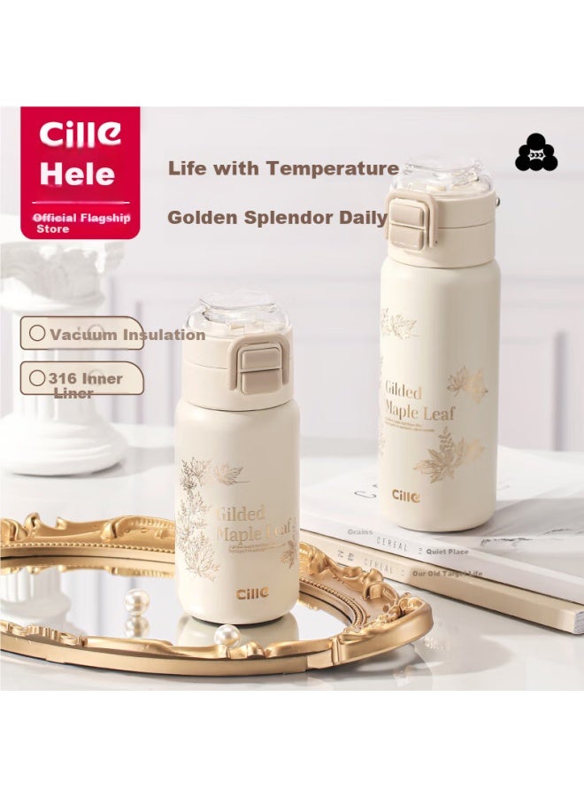 Cille Gold Maple Leaf Insulated Bottle 316 Stainless Steel Large Capacity Student Water Bottle Portable Double Drink Flip Cup For Men And Women - Image 1