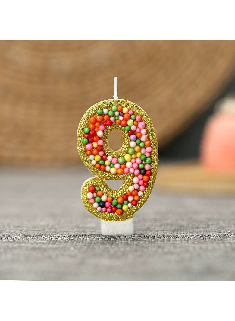 general Digital Creative Golden-edge Mixed-color Bead Birthday Cake Party Candle Decoration Set