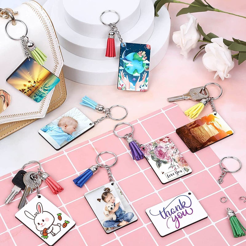 New Sublimation Tassel Blank Density Board Keychain Car Heat Transfer Mdf Key Chain Embryo Pendant Set - Image 4