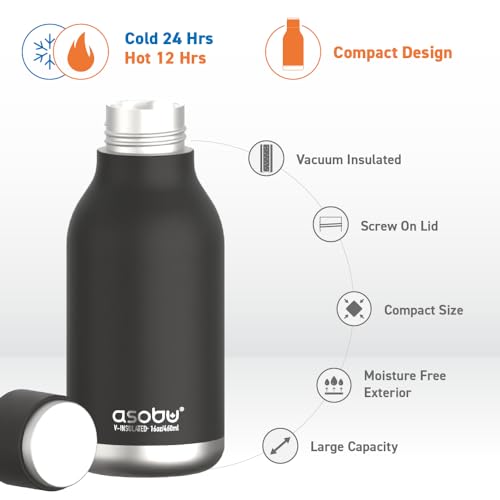 asobu Urban Insulated and Double Walled Stainless Steel Bottle 16 Ounce (Black) - Image 3