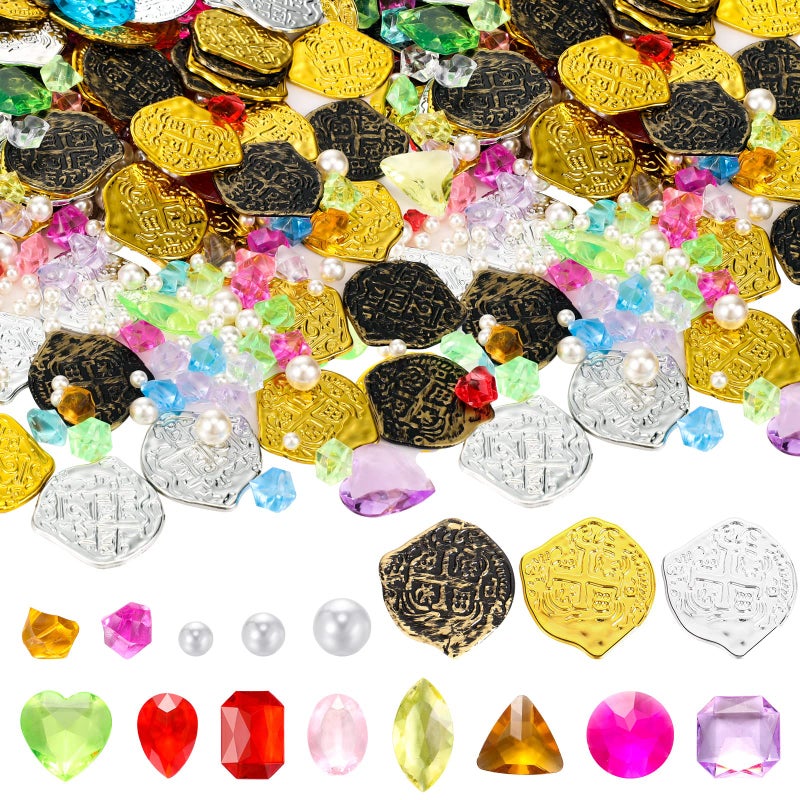 Hanaive 319 Pcs Pirate Treasure Gold Fake Coins St Patricks Day Plastic Gems and Jewels Playset Party Decor Treasure for Pirates Themed Adventures Summer Pool Party CoinsIrregular - Image 3