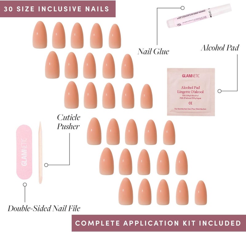 Glamnetic Home & professional compatible Press On Nails - Sheer Peach | Medium Almond Fake Nails, Sheer Peach Pink Neutral, Salon Quality | 15 Sizes - 30 Nail Kit Wtih Glue Cost saving design picks - Image 4