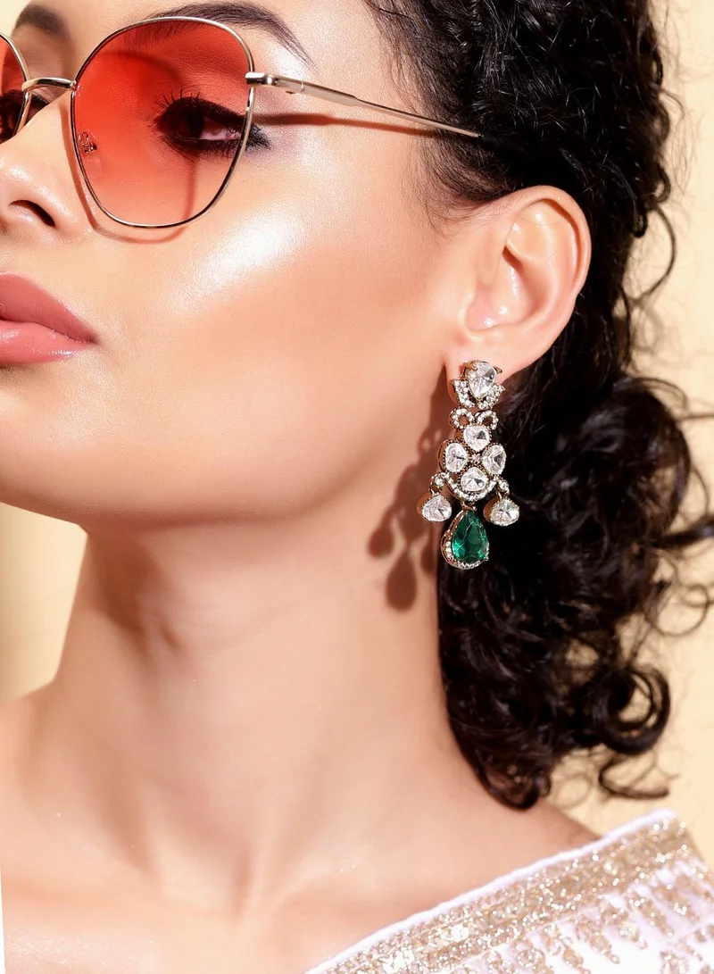 ISHIN green Colour Warm Metallic Plated Drop Earring