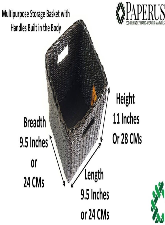 Sonas Creation Paperus, Square, Size 11 inch Tall, 9.5 W X 9.5 L Inch Dark Brown, Waste Basket, Open-top Dustbin, Multipurpose Storage Basket, Eco-friendly, Handmade, of Paper Ropes - Image 2