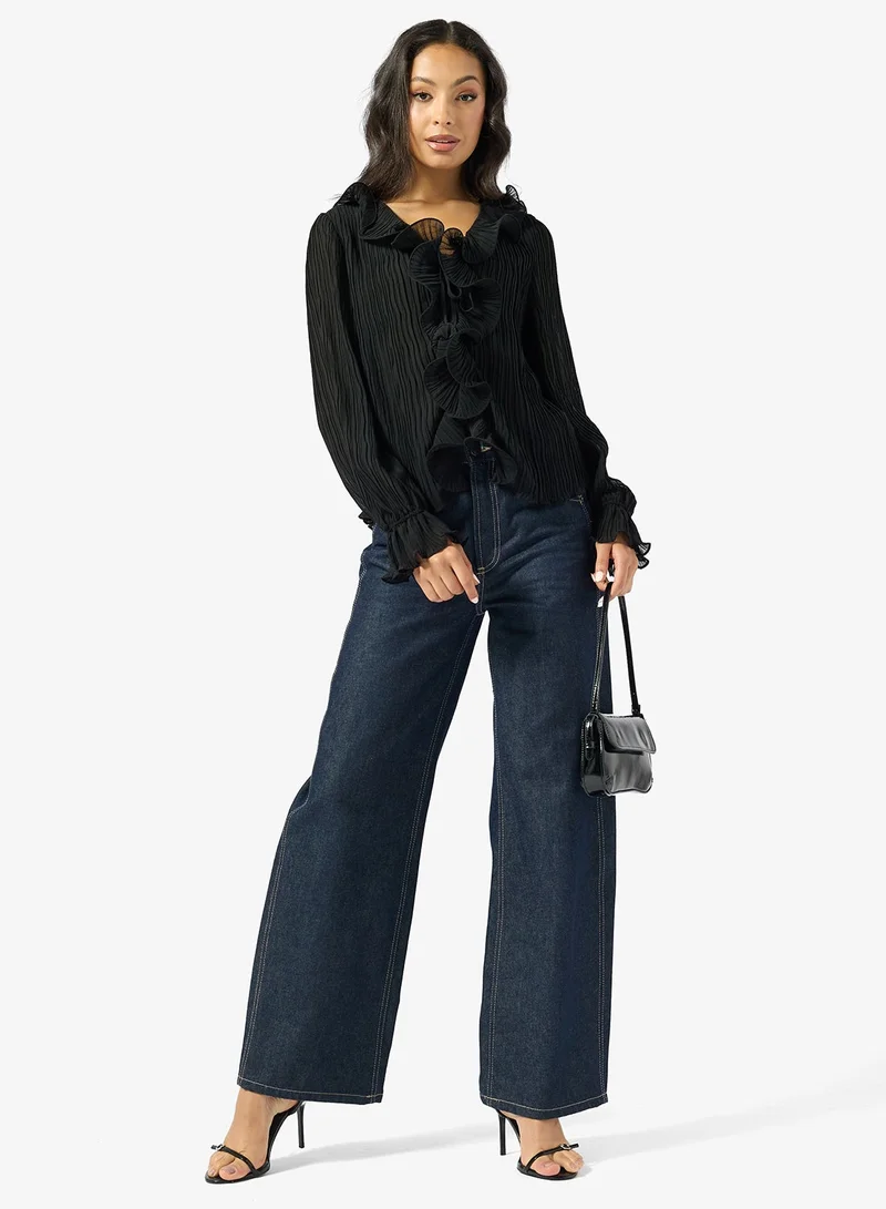 Guess  Faye Ruffle Long Sleeve Top for Women | Best Price UAE