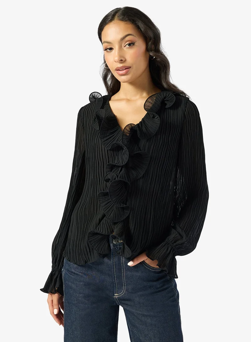 Guess  Faye Ruffle Long Sleeve Top for Women | Best Price UAE