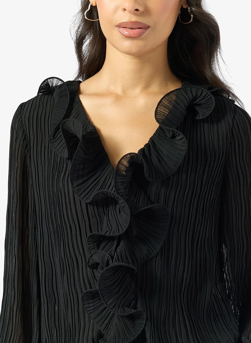 جس بلوزة فاي بأكمام طويلة وكشكش