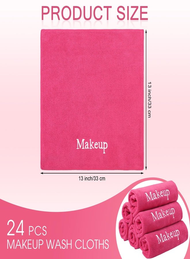 TURSTIN 24 Pack Makeup Remover Towels 13x13 Inch Microfiber Face Towels Reusable Makeup Wash Cloth Facial Cleansing Makeup Towels for Women Skin Care, Hot Pink - Image 2