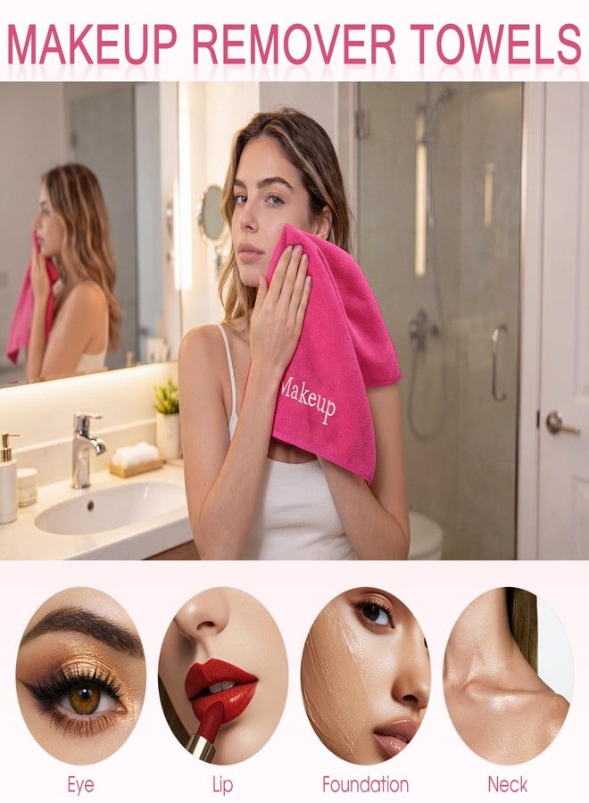 TURSTIN 24 Pack Makeup Remover Towels 13x13 Inch Microfiber Face Towels Reusable Makeup Wash Cloth Facial Cleansing Makeup Towels for Women Skin Care, Hot Pink - Image 5