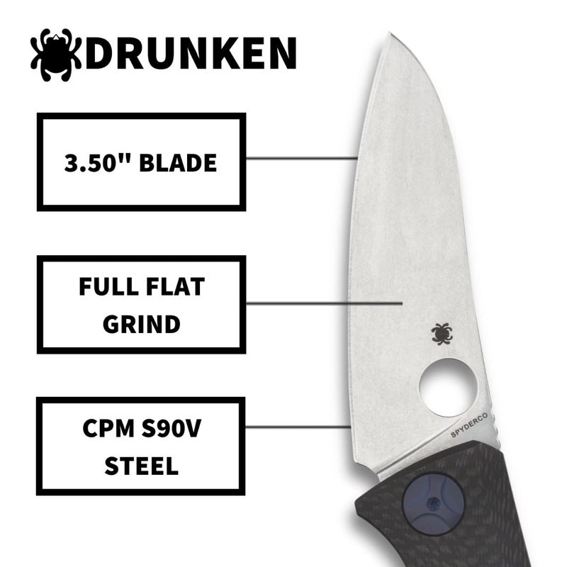Spyderco Drunken Prestige Premium Knife with 3.50" CPM S90V Stainless Steel Blade and Black Titanium Carbon Fiber Handle - PlainEdge - C235CFTIP - Image 3