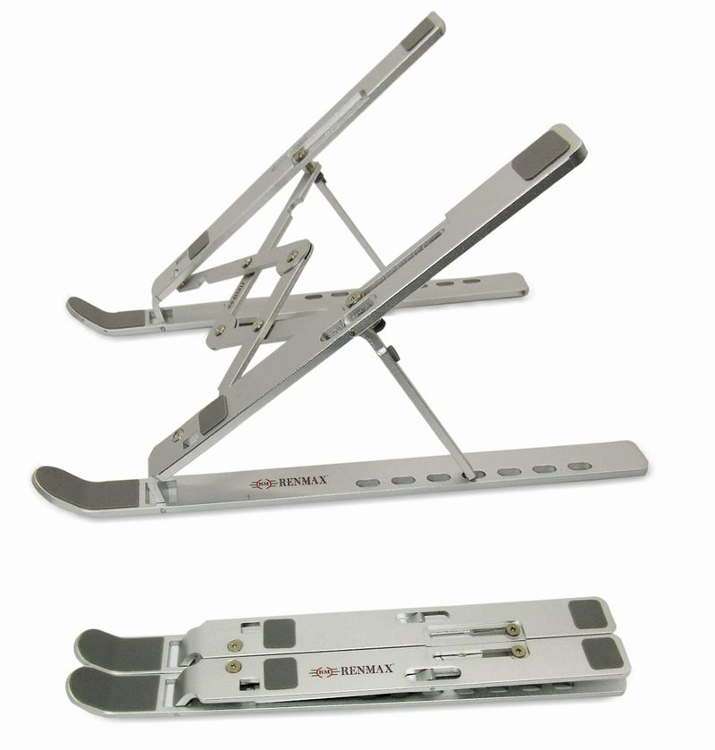 RENMAX Premium Laptop StandTablet StandLaptop Holder Riser 7 Angles Adjustable Foldable Portable Aluminum 1Pc Silver