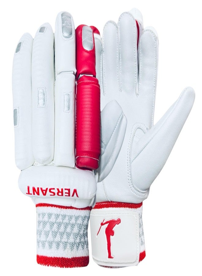 VERSANT Showman Grind Cricket Batting Gloves (White-RED-Silver, Mens, Left Handed) - Image 1