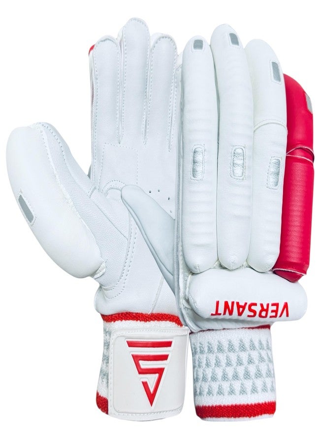 VERSANT Showman Grind Cricket Batting Gloves (White-RED-Silver, Mens, Left Handed) - Image 3
