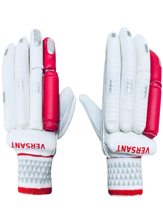 VERSANT Showman Grind Cricket Batting Gloves (White-RED-Silver, Mens, Left Handed) - Image 4