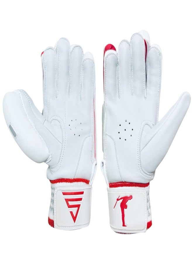 VERSANT Showman Grind Cricket Batting Gloves (White-RED-Silver, Mens, Left Handed) - Image 5